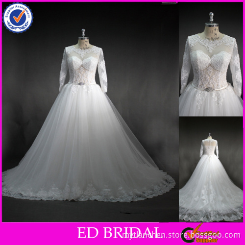LN51 Sext See Through Bodice Lace A Line Real Sample Wedding Dress Long Sleeve